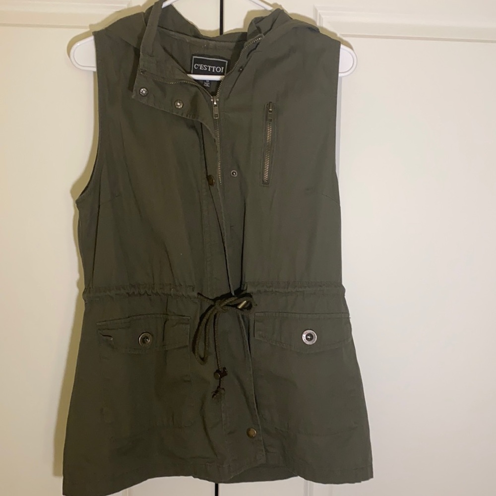 C’est Toi Women’s Green Utility Vest Size Medium